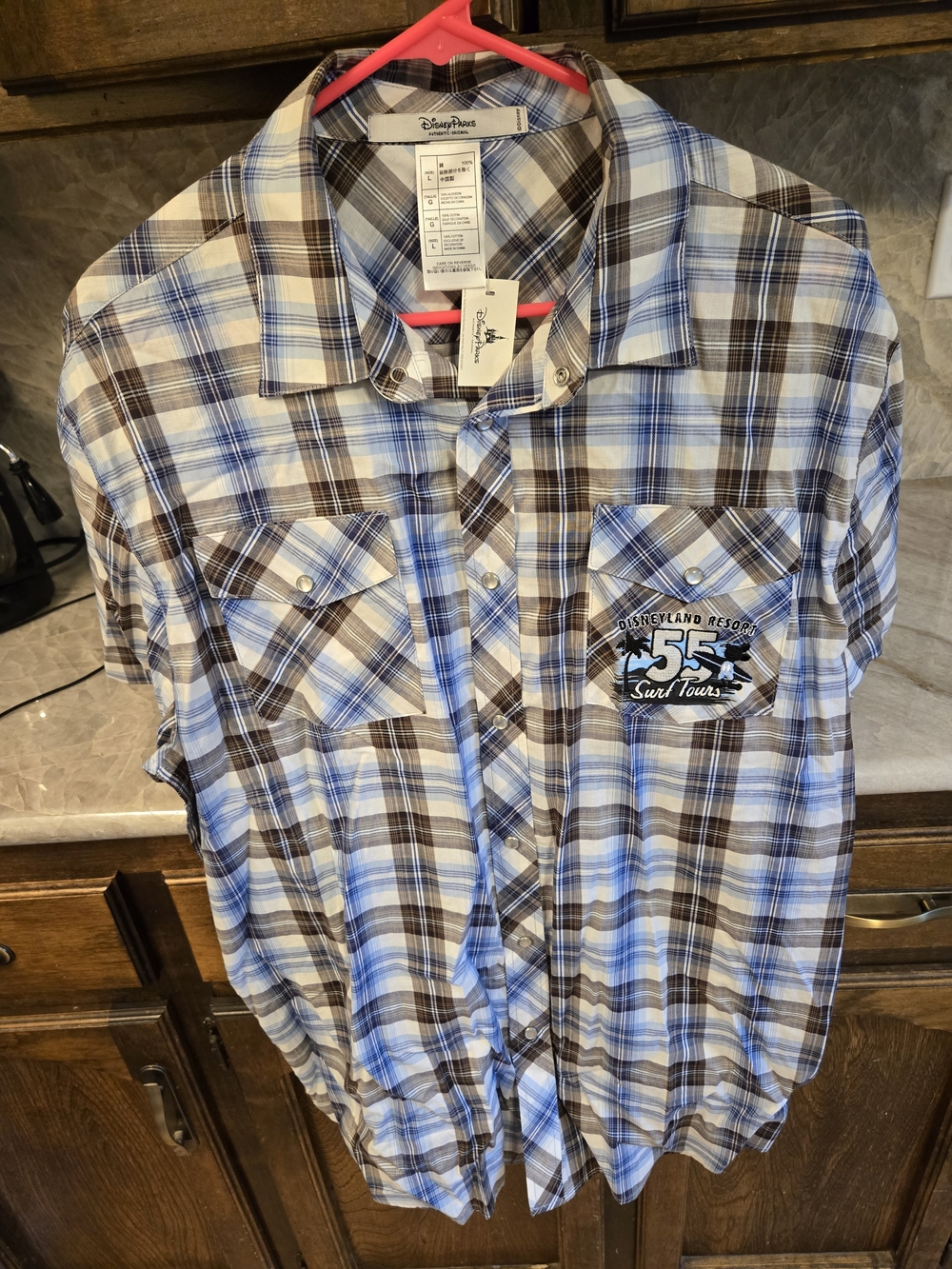 Disney Men's Blue and Brown Plaid Button-Up Shirt